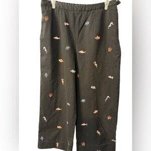 Cold water Creek crop Black capris with Colorful Sea Creatures Size 12